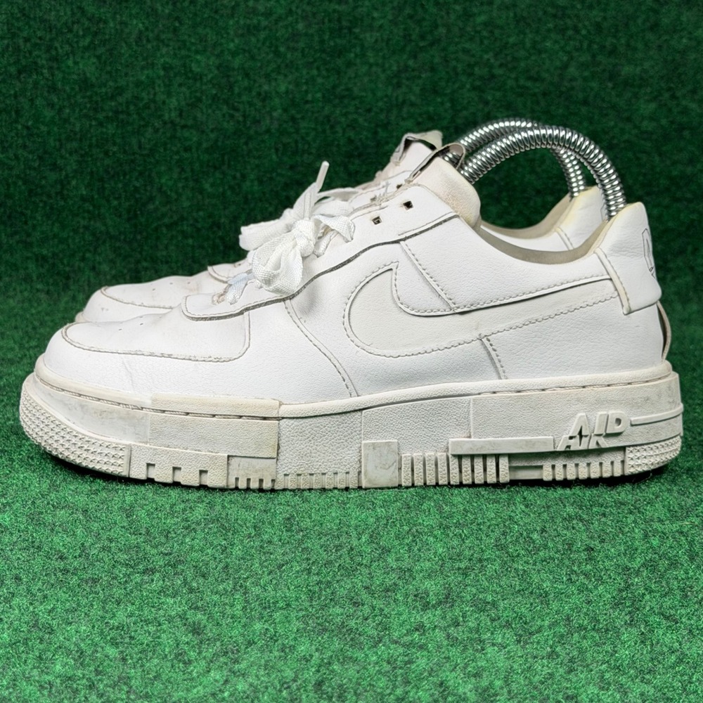 Nike Air Force 1 Pixel Triple White Leather Sneakers Women 7 Athletic CK6649-100 - Picture 3 of 9